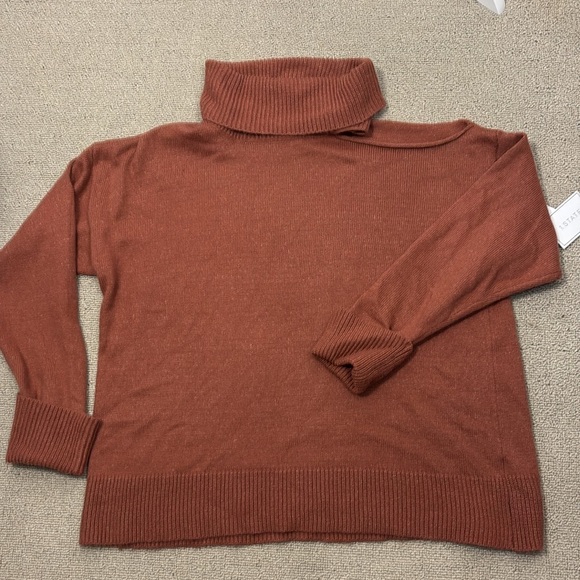 1. State Terra Cotta Cold Shoulder Cut Out Turtleneck Sweater- NWT - Picture 11 of 16